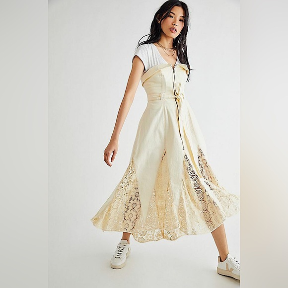 🦙Free People Sway With Me Strapless Midi Dress in Natural Ivory, Size 12, NWT✨ - Picture 3 of 9